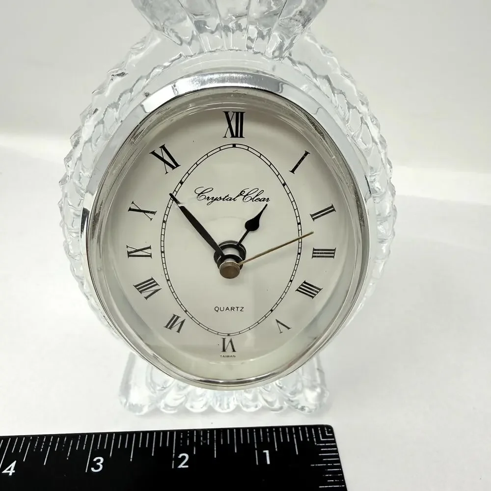 Vintage Crystal Clear 24% Lead Crystal Quartz Mantel Clock Taiwan Luxury Decor